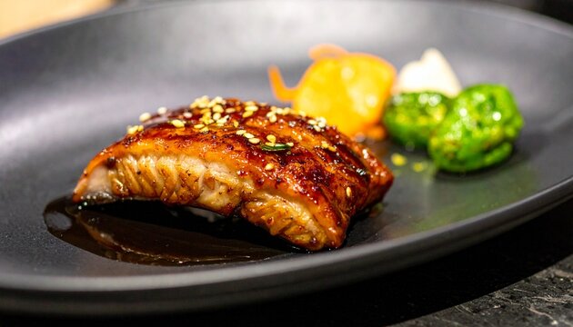 Korean grilled eel (Jangeo gui) premium plating with glossy sauce, modern fine dining
