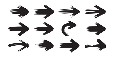 Fototapeta premium Directional pointer arrows with textured paint brush strokes ideal for fast motion design effects.