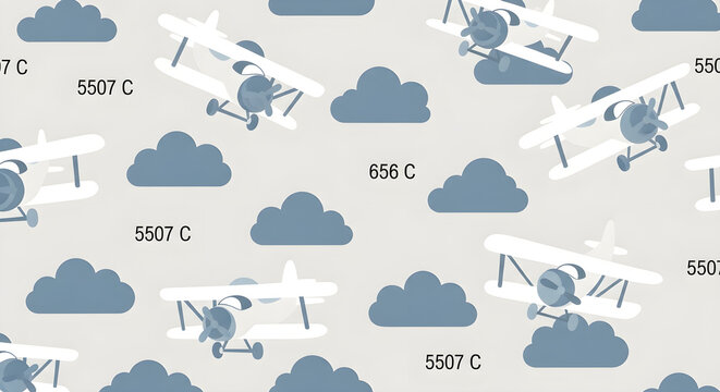 Cute biplane and cloud seamless pattern - kids nursery wallpaper design