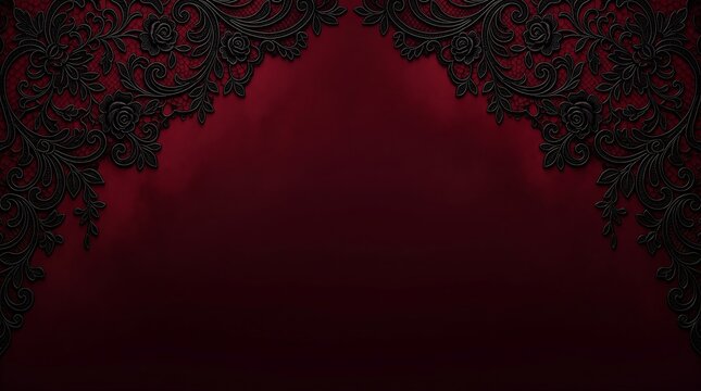 Elegant Dark Red Background with Black Gothic Lace Corners