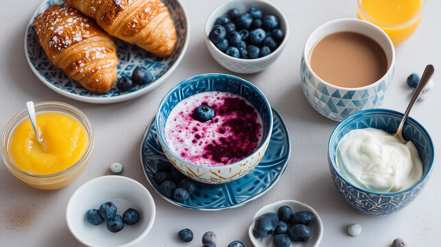 Scandinavian probiotic breakfast scene with minimal styling