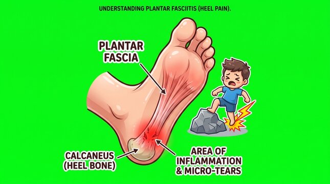 Plantar Fasciitis Anatomy Diagram Showing Heel Pain and Inflammation