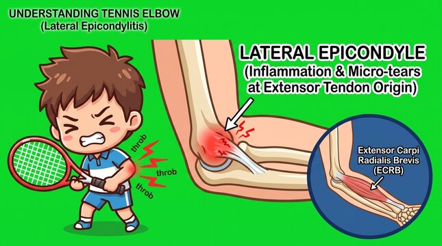 Tennis Elbow Lateral Epicondylitis Medical Education Illustration for Sports Injury Analysis