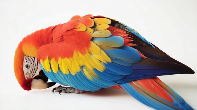 Vibrant Red and Yellow Macaw Parrot with Blue Wings