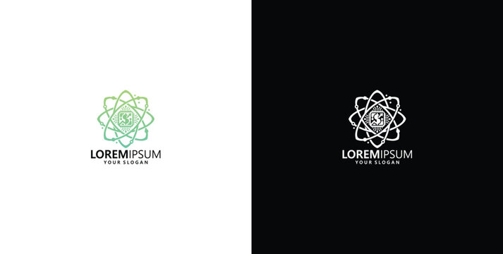 Modern Abstract Atom Logo Design for Science Technology Energy and Innovation Company Vector Illustration