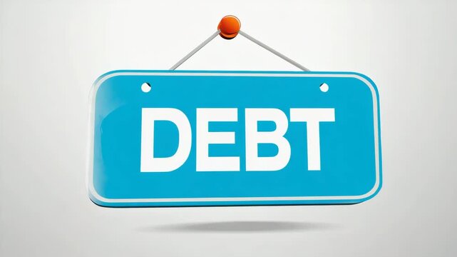3D Blue Debt Sign Representing Loans, Borrowing, Credit, Financial Obligations, Repayment and Personal Money Management