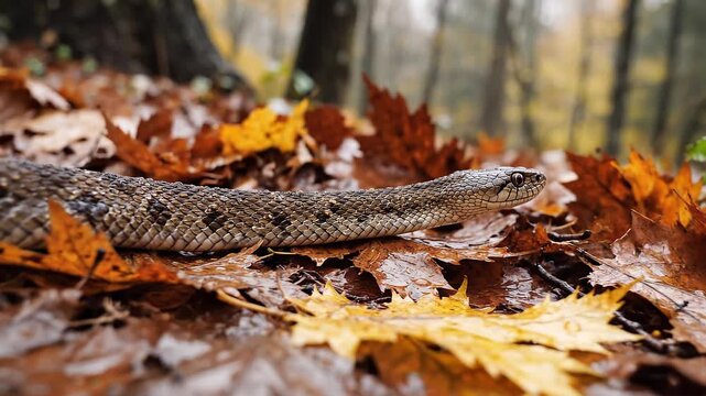 Snake Emerging From Forest Grass