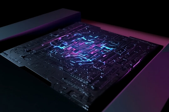 Computer Circuit Board with Blue Background Microchip Processor and Digital Technology Electronics Design for Data Communication and Engineering