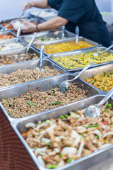 Traditional Thai food Rice and curry. Thai street foods, Thai foods style Rice and Curry at market....