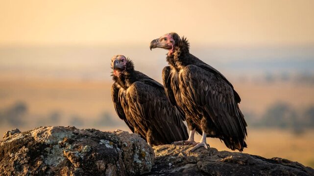 two lappet faced vulture close up at morning light in serengeti national park tanzania video