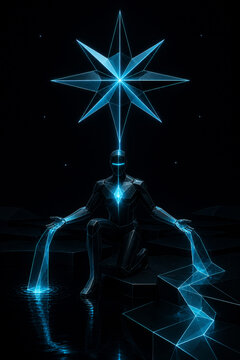 Cyber Tarot Star Figure Pouring Light Across a Dark Landscape
