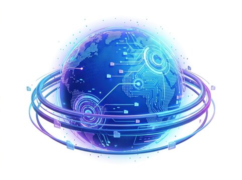 Artificial intelligence world, global technology concept, isolated on white background