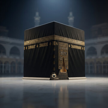 The kaaba in mecca illuminated at night during pilgrimage with pilgrimage