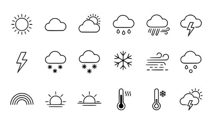 Obraz premium Minimal weather forecast thin line editable vector icon collection