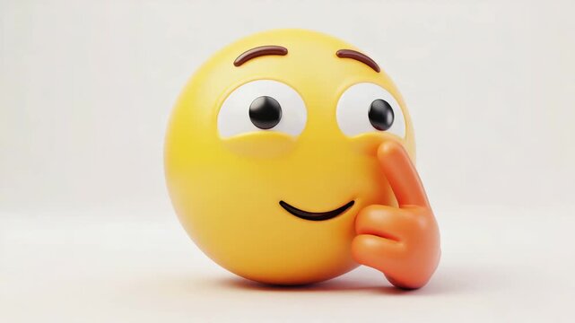 Thoughtful 3D Emoji Character Touching Its Cheek While Considering a Decision or Question