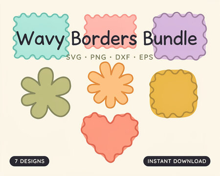 Wavy border bundle with floral and heart shapes in vibrant colors