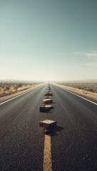 Obraz premium Generative AI captures a long empty highway stretching into the horizon under a clear sky