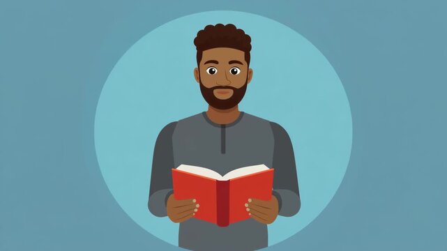 Friendly Man Reading an Open Book, Education, Learning, Knowledge and Personal Development Concept