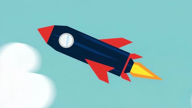 3D Rocket Launching Forward with Fiery Exhaust, Innovation, Business Growth, Startup Success and Ambitious Progress Concept