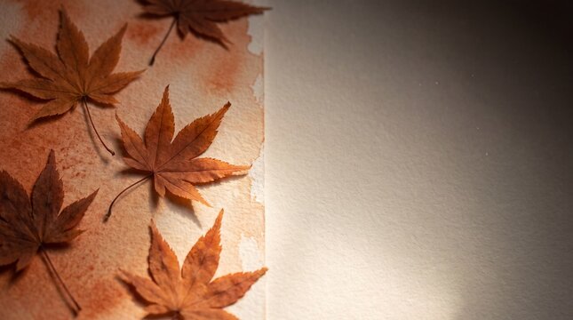 Natural / Organic Delicate Autumn Botanical Watercolor Wash with Pressed Leaves Background for Seasonal Campaign