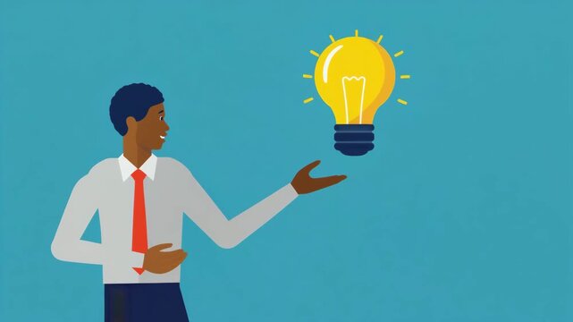Businessman Presenting a Bright Light Bulb, Innovation, Creative Thinking, New Ideas and Entrepreneurial Solution Concept