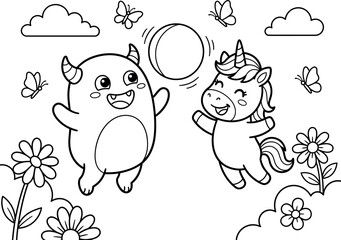 Fototapeta premium Fantasy Friends Coloring Page Illustration