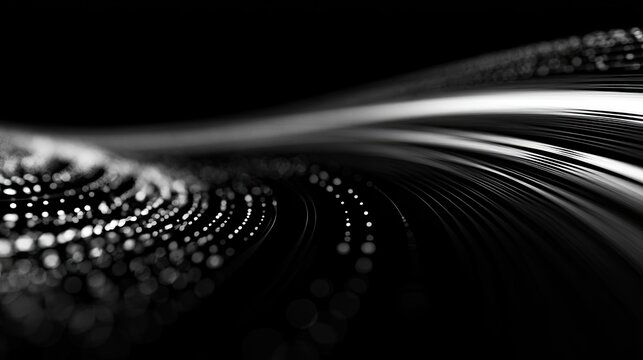Ethereal light trails and bokeh particles create a futuristic, abstract digital flow