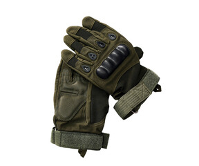Stack on top of each other Isolated of dark green leather gloves for wearing while riding a motorcycle. Transparent background  © Dearr