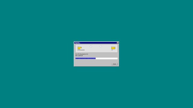 Retro Computer Interface Copying Files to Floppy Disk Animation