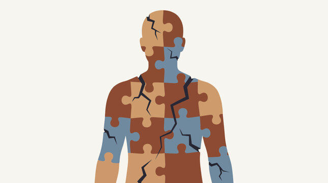 Abstract Human Figure Made of Cracked Puzzle Pieces