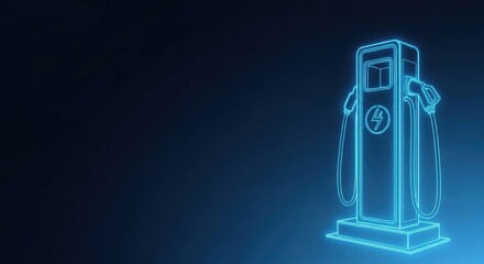 Naklejka premium Electric vehicle charging station symbol glowing neon blue on dark background
