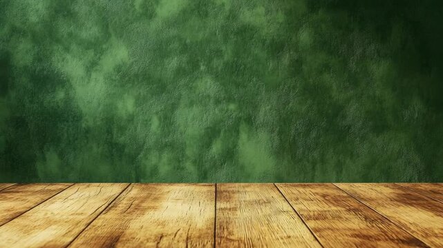 Product Display Platform with Wood Floor and Textured Green Wall