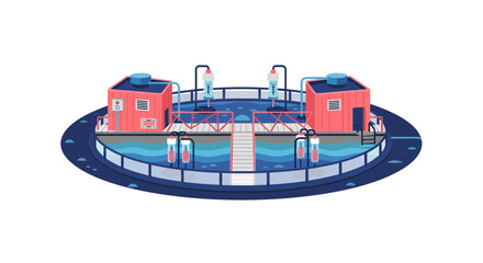 Obraz premium Isometric Offshore Water Treatment Plant and Science Research Laboratory Facility Illustration
