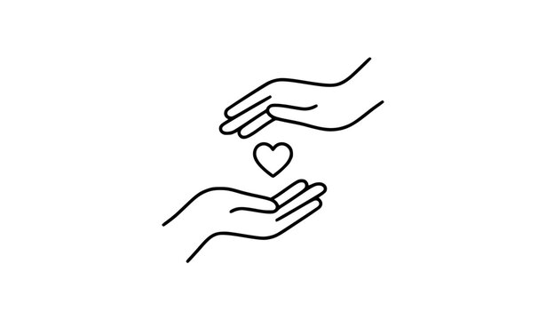 Minimal heart hands gesture vector icon representing love care protection kindness connection and compassionate human support
