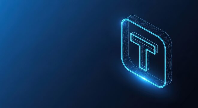 Abstract Glowing Neon Technology Symbol on Dark Digital Network Background