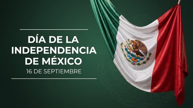 Mexican Independence Day banner with national flag, Dia de la Independencia de Mexico 16 de Septiembre, patriotic holiday celebration