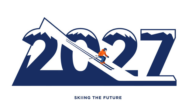2027 Year Celebration with Skiing and Mountain Theme.