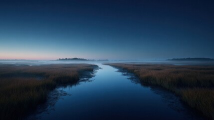 Fototapeta premium Twilight salt marsh image with water channels and grass Canon EOS R5