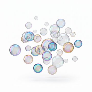 Colorful soap bubbles on white background