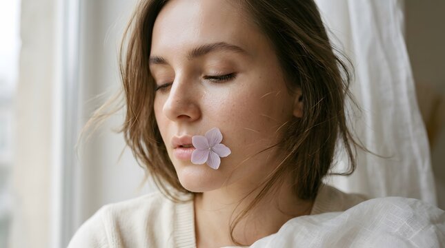 Woman exhaling a cloud of smoke or vapor elegantly displayed
