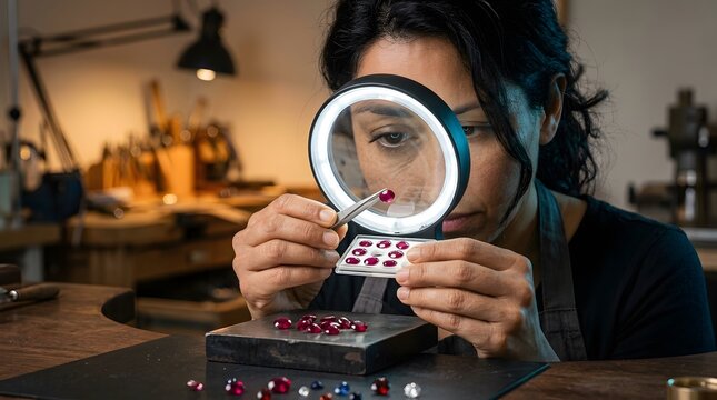 Person looking closely through a magnifying glass elegantly composed