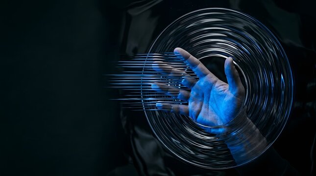 Close up of a blue mechanical or cybernetic eye stunningly displayed