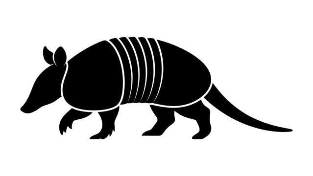 Armadillo Silhouette: A striking black silhouette of an armadillo walking across a plain background, showcasing its unique segmented armor and distinct form.