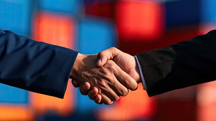 Two hands clasp in a formal agreement, symbols of partnership and trust