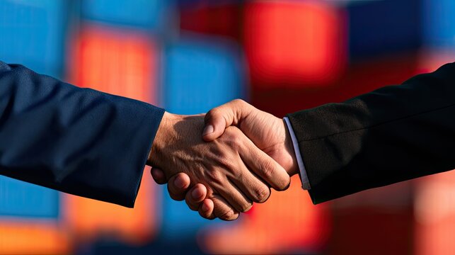Two hands clasp in a formal agreement, symbols of partnership and trust
