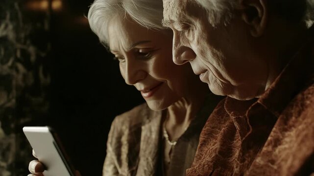 Elderly Couple Looking at Smartphone Together