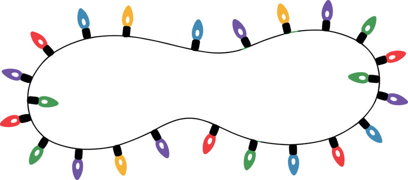 Colorful Christmas Lights Frame Border Wreath Vector Illustration for Holiday Greeting Card and Banner