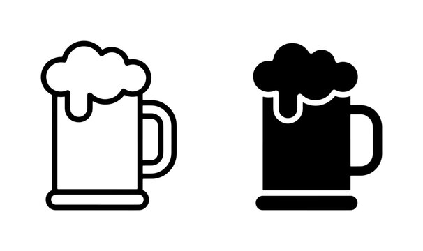 Beer Mug Icons, Refreshing Beverage Drink Symbols, Oktoberfest Celebration Vector Graphics