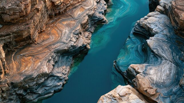 Natural abstract patterns of rock formations and swirling blue water