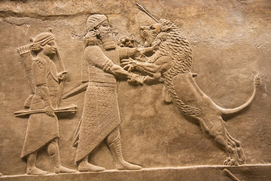 Lion Hunt of Ashurbanipal. Assyrian bas-relief. British Museum, London.